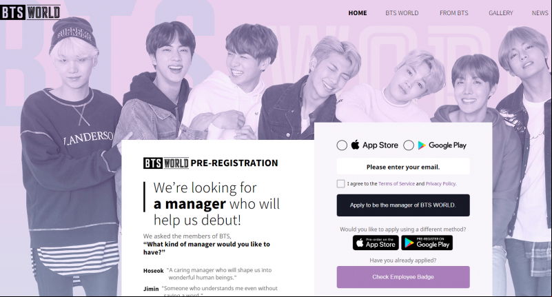 BTS World Android pré-enregistrement